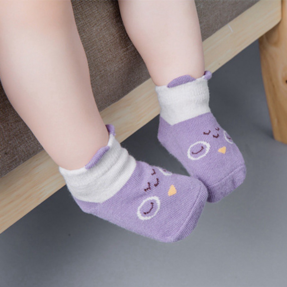Tất Cotton Chống Trượt Hoạ Tiết Hoạt Hình Cho Bé 0-3 Tuổi