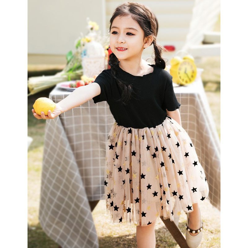Đầm cotton ngắn tay in họa tiết dễ thương dành cho bé gái