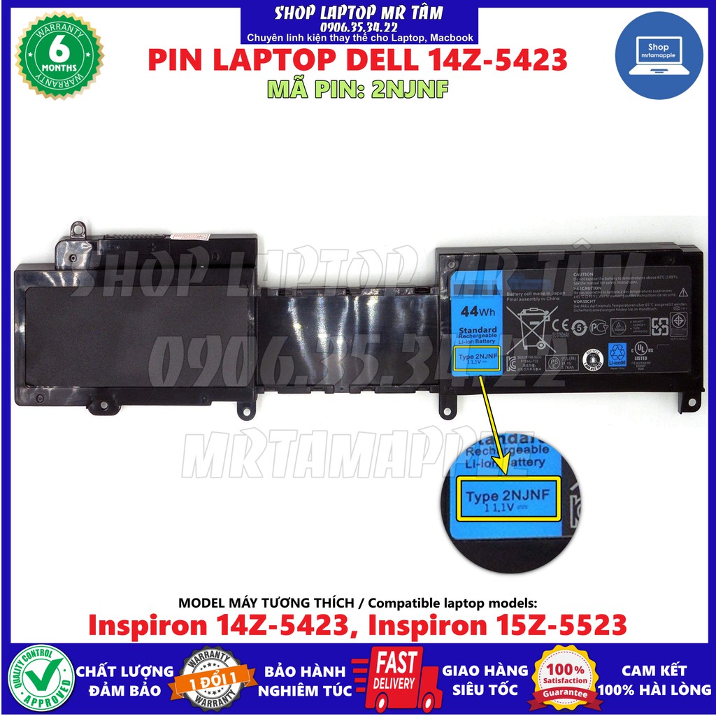 Pin Laptop DELL 14Z-5423 (ZIN) - 6 CELL - Inspiron 14Z-5423, Inspiron 15Z-5523 2NJNF