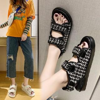 Giày Sandal Đế Bằng Dày Dặn Quai Dán Dễ Phối Đồ Thời Trang Đi Biển Mới 2020 Cho Nữ