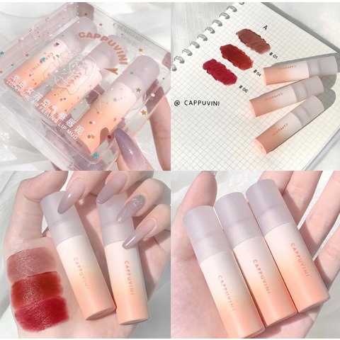 3 set Son kem lì Cappuvini mềm mịn lâu trôi Chống Nước Lâu Phai Chất Son Siêu Mượt Mà