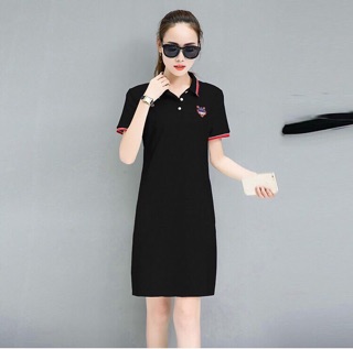 Đầm cổ sơ mi viền đỏ