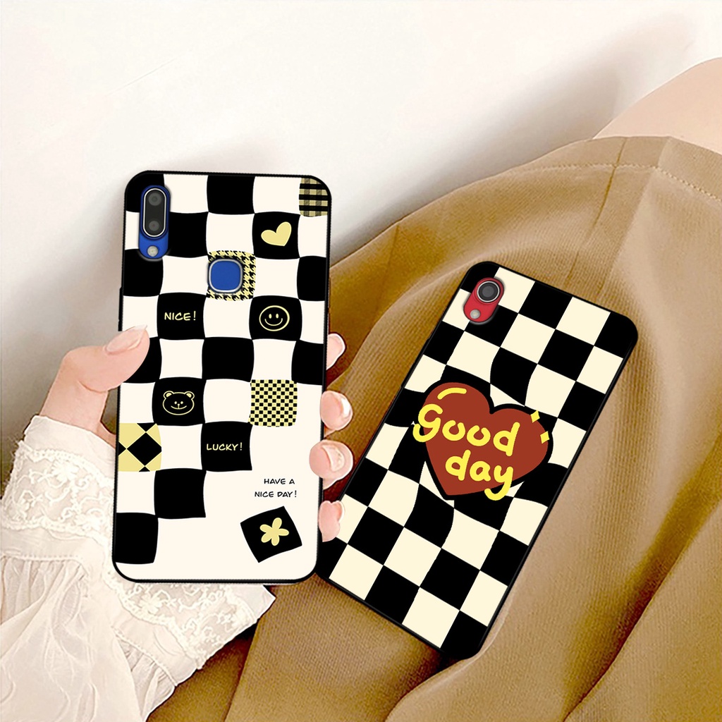 Ốp lưng Vivo Y91 / Y91c / Vivo Y93 / Vivo Y95 in hoạ tiết caro trái tim đen trắng, gấu bear cute đáng yêu