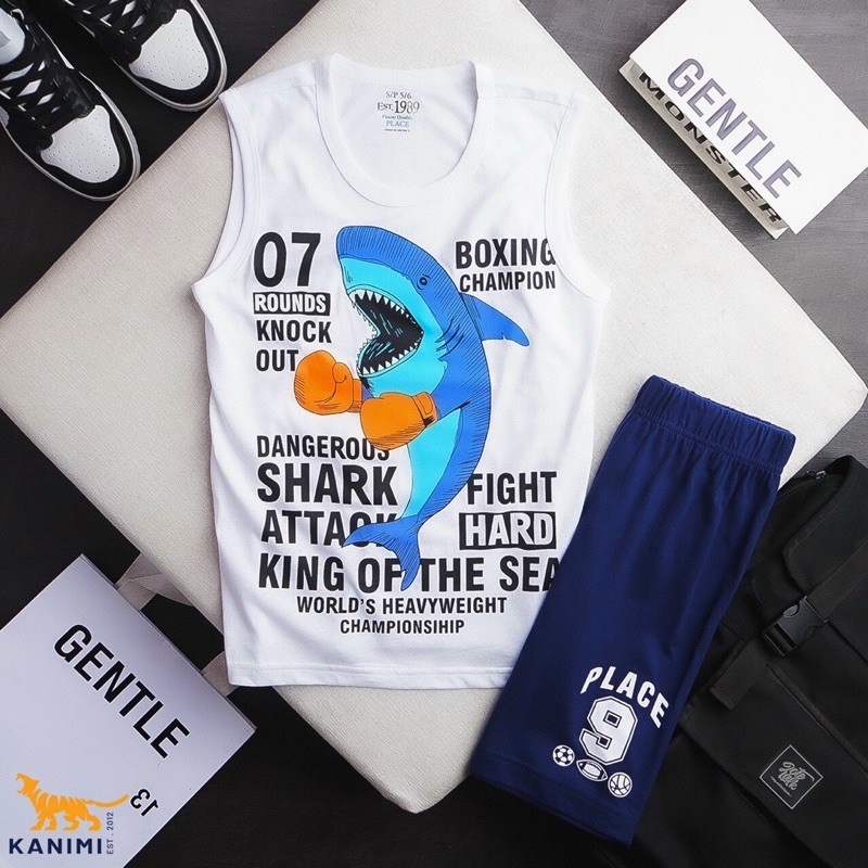 Bộ quần áo ba lỗ sát nách Place cho bé trai hàng xuất xịn size to