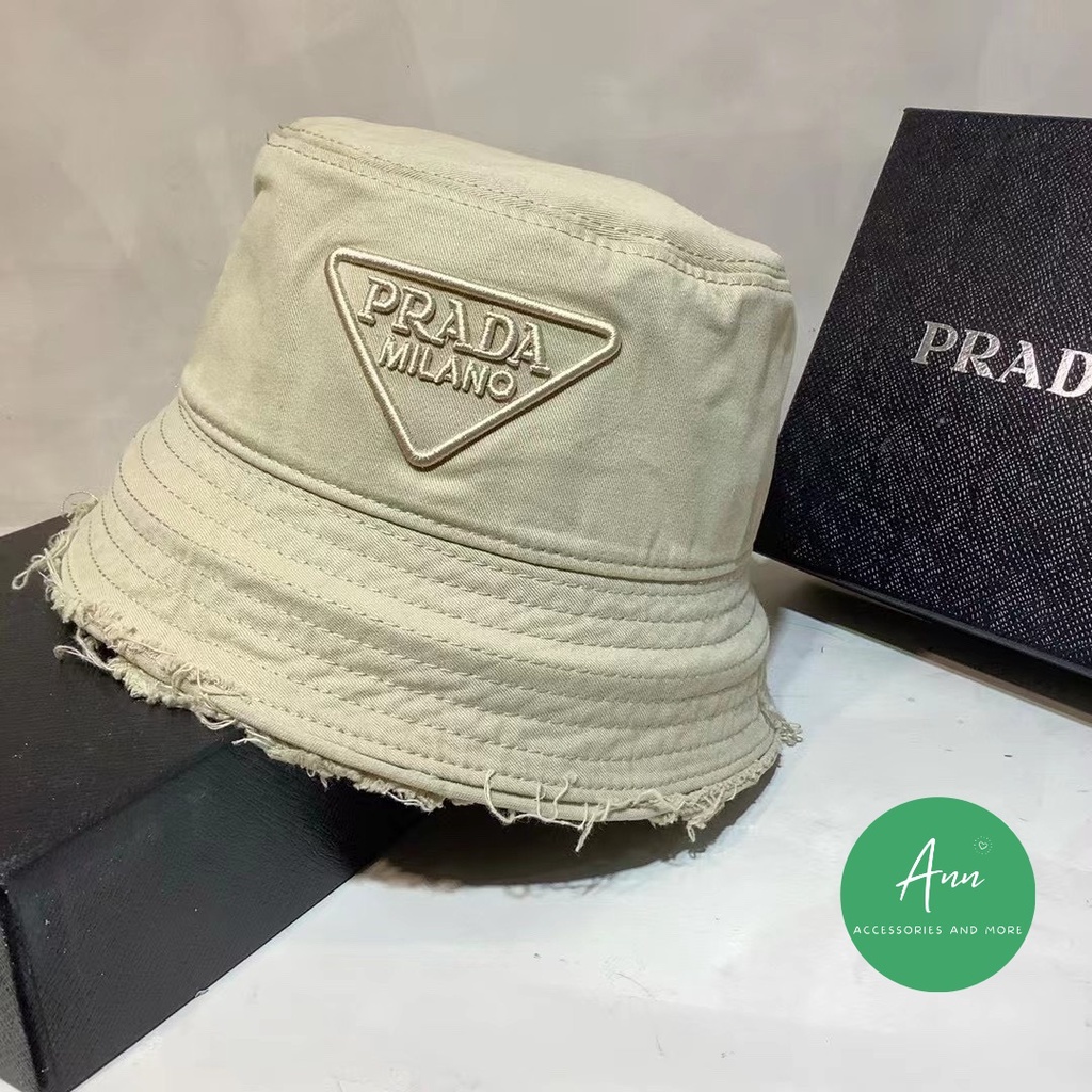 Mũ Buket Prada Hot Hit, Thiết Kế Phong Cách Thời Trang, Chất liệu Kaki Bò Mềm, Sẵn 4 Màu Đen- Trắng- Be- Cam