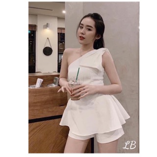 Set áo + quần nữ cổ xéo mang lên cực chanh sả
