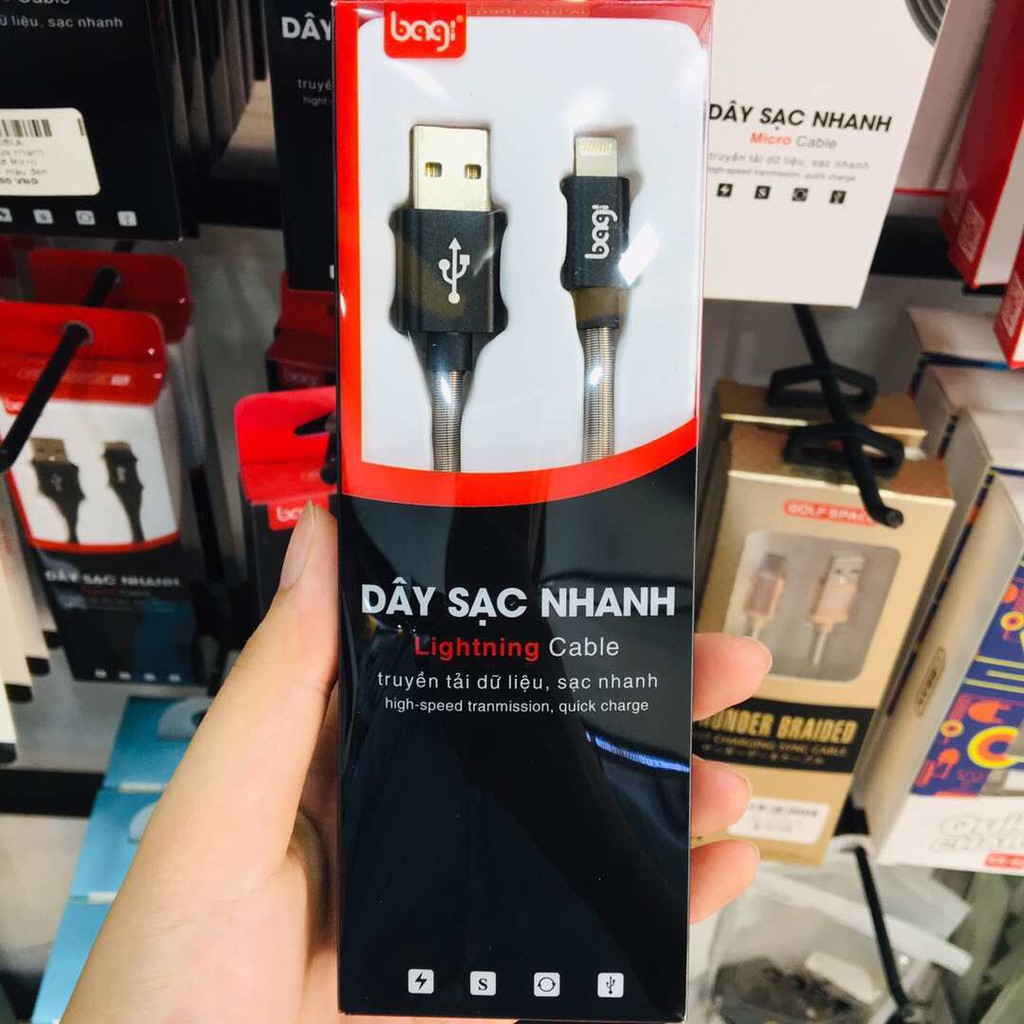 [BAGI] CÁP BAGI DÀNH CHO IPHONE 1M BỆN DÙ CÓ LÒ XO 2 ĐẦU NGĂN CHẶN ĐỨT GÃY IF100 - BH 12 THÁNG