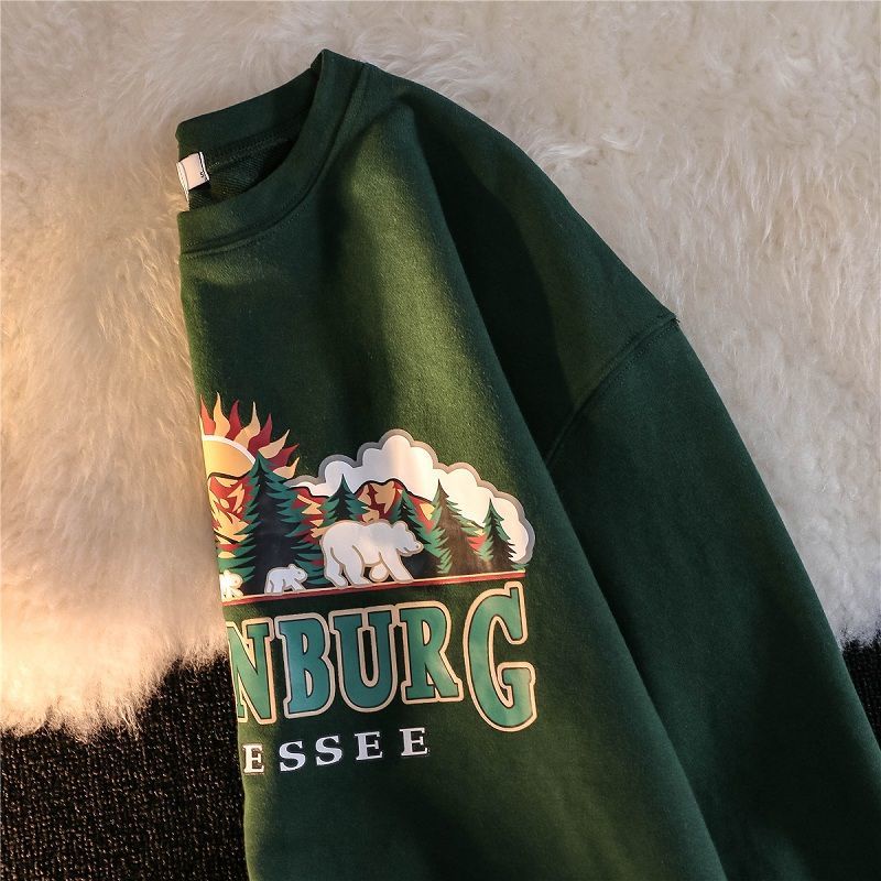 Áo Sweater Lông Cừu Dáng Rộng Cao Cấp Màu Xanh Lá Đậm Phong Cách Retro Mỹ Thời Trang Cho Cặp Đôi