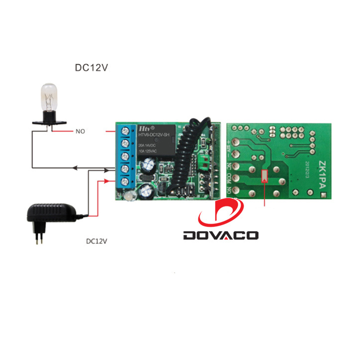 Mạch công tắc điều khiển từ xa 1 cổng học lệnh RF 4 chế độ 12VDC