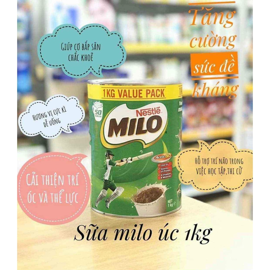 Sữa Milo hàng Úc, phát triển chiều cao vượt trội cho bé hộp thiếc trơn 1kg [Date T6.2024]