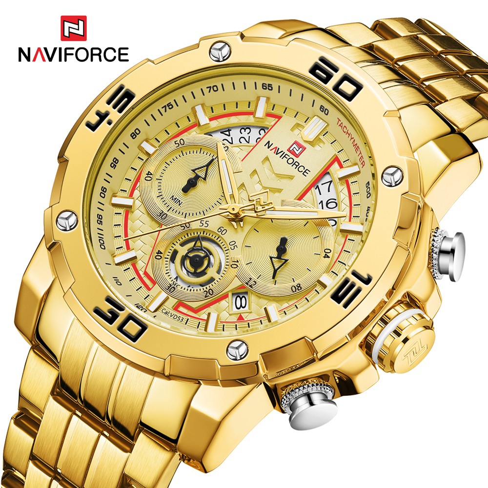 Naviforce Đồng Hồ Đeo Tay Thể Thao Bằng Thép Không Gỉ Màu Bạc Phong Cách Quân Đội Cho Nam