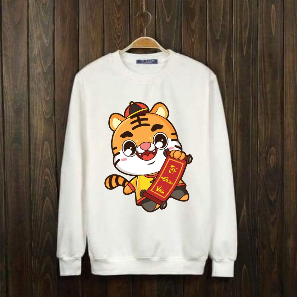 Áo nỉ HỔ MẬP (ÁO TẾT)2022 unisex dài tay nam nữ cao cấp, áo  nỉ bông sweater  màu trắng, đen