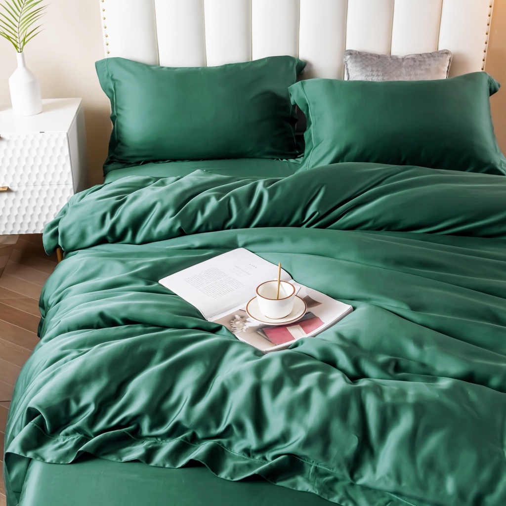 Bộ Chăn Ga Gối Lụa Tencel Cao Cấp Sang Xịn Mịn Mát Gồm Chăn Drap Gối Sét 4 Món - Nhập Khẩu Chính Hãng