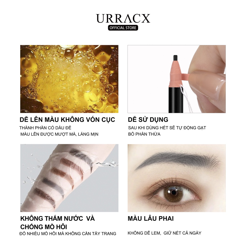 URRACX Chì xé kẻ mày cứng phẩy sợi Eyebrow Pencil xé chống thấm nước lâu trôi nhiều màu