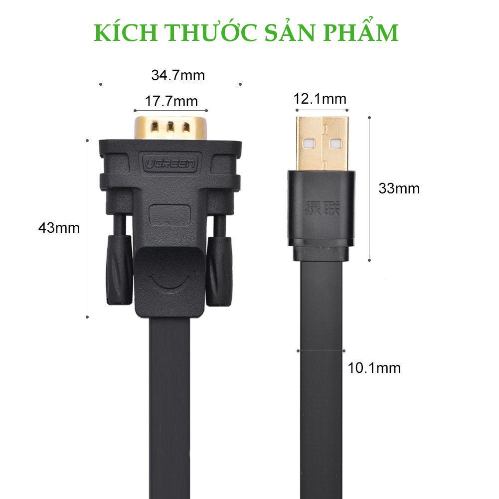 Cáp USB to COM DB9 RS232 2M UGREEN 20218 DÂY DẸT CHÍNH HÃNH