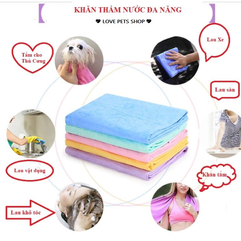 KHĂN TẮM CHO CHÓ MÈO ĐA NĂNG SIÊU THẤM HÚT - LOVE PETS SHOP