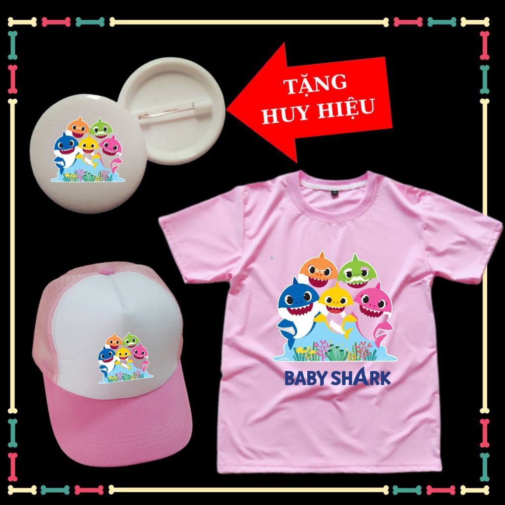 Combo Mũ Áo Baby Shark cho trẻ em Tặng 1 HUY HIỆU Baby Shark