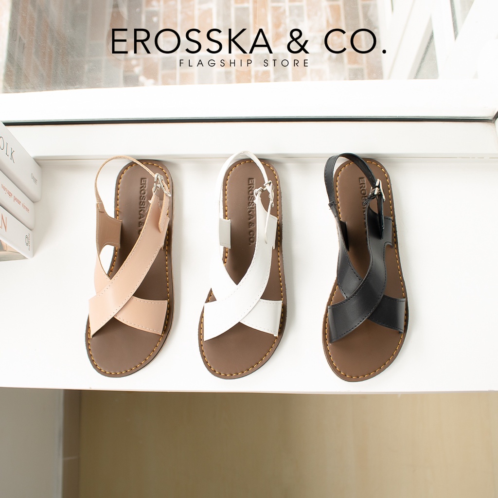 [Form nhỏ tăng 1 size] Erosska - Sandal đế bệt thời trang nữ quai đan chéo màu trắng - SE001