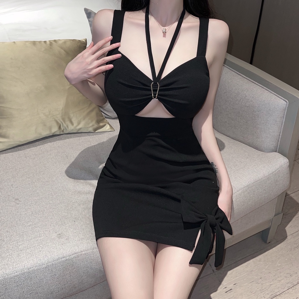 Váy Đầm Set Hai Dây Nữ Thiết Kế Hở NgựcPhong Cách Pháp Niche Sexy Quyến Rũ 3 Màu Đen Trắng Hồng Phù Hợp Đi Biển Quẩy Bar