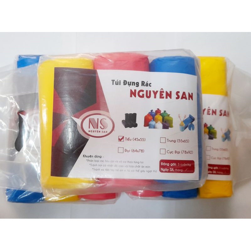 3 cuộn  túi đựng rác đen,nhiều màu, bao rác tự phân hủy sinh học