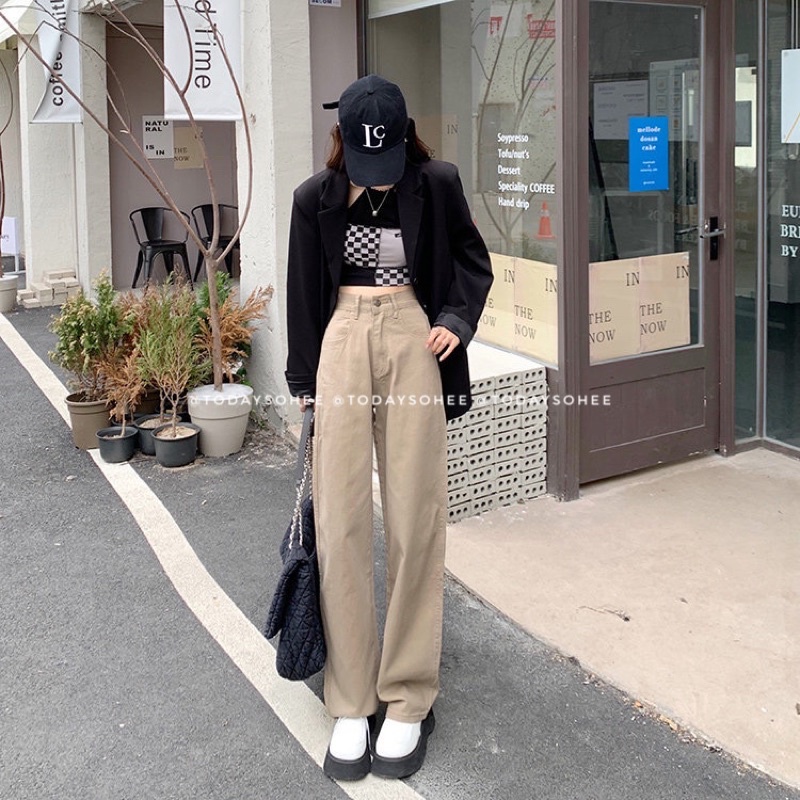 Quần jeans suông màu kaki