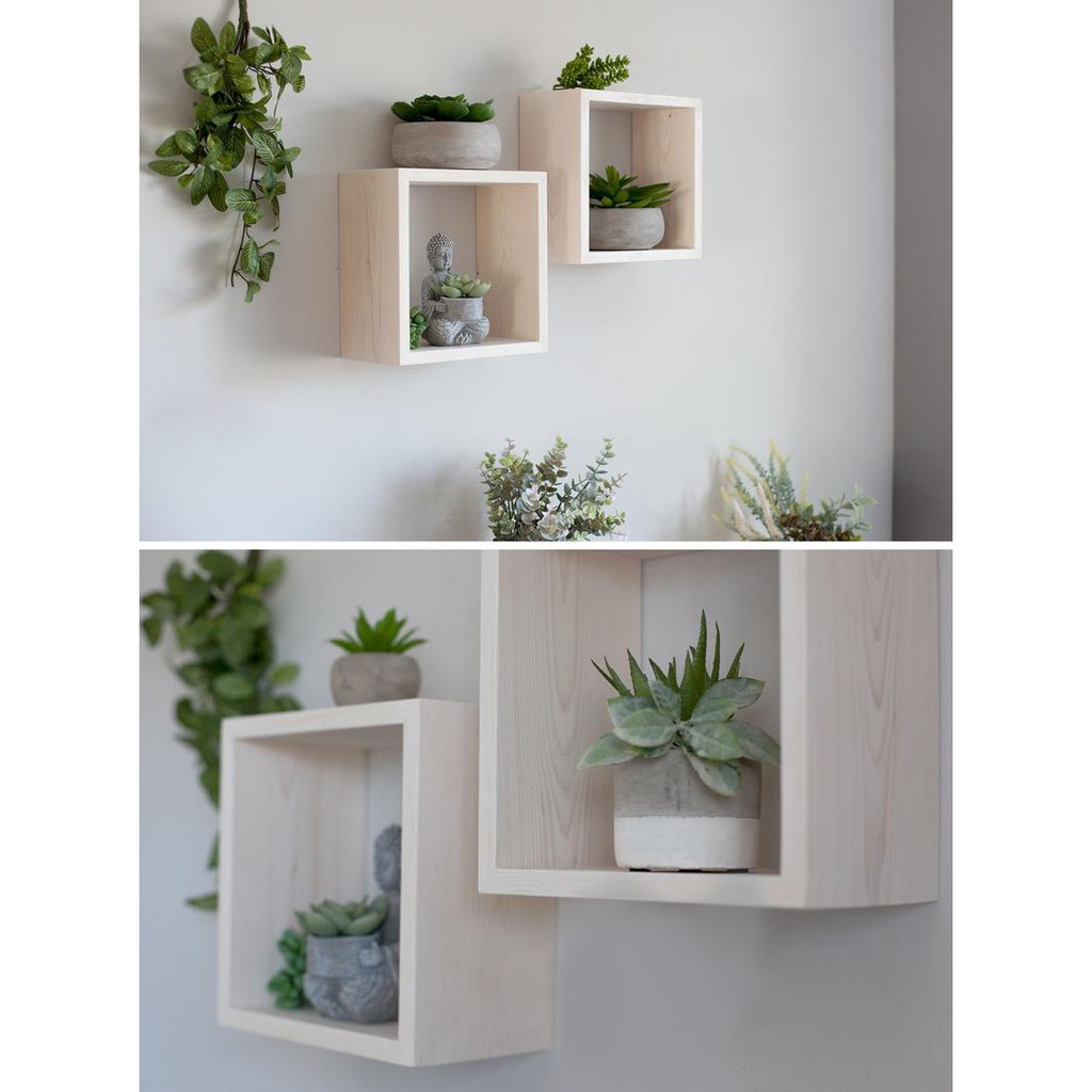 Kệ Gỗ Vuông Trang Trí Tường/ Square Wood Shelf/ Cạnh 20cm, 25cm - Mộc. Home