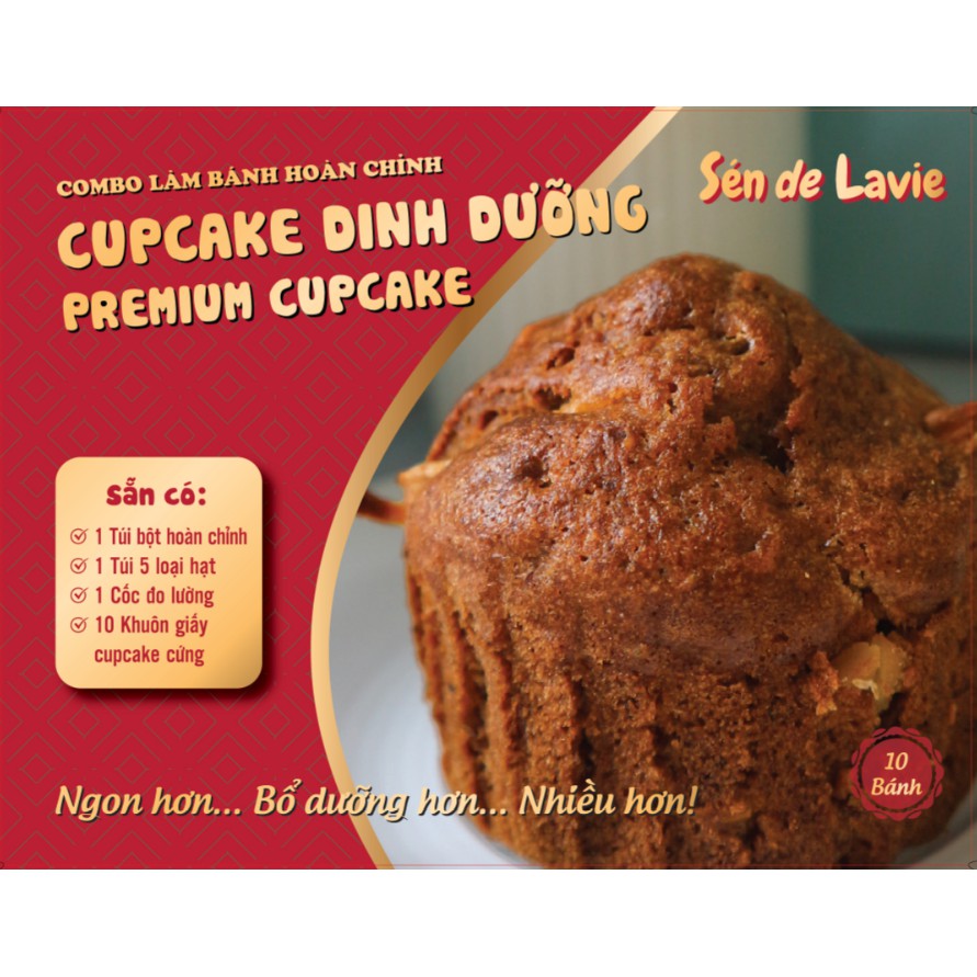 Combo Bột trộn sẵn, nguyên liệu và vật dụng Làm Bánh Cupcake Dinh Dưỡng - chuối cà rốt và 5 loại hạt - Sén de Lavie