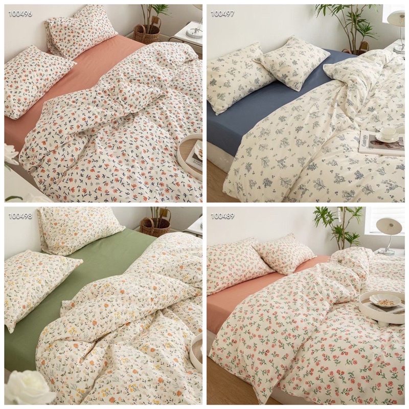Cotton 100% hoa nhí, set chăn ga 4 món cotton living suhali