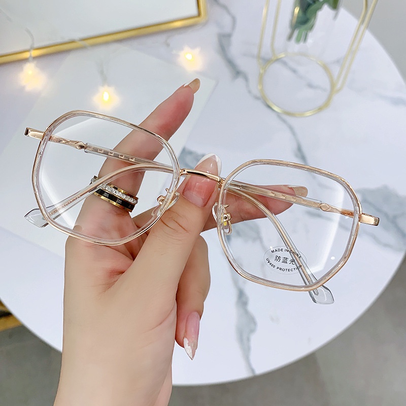 Mắt kính gọng đa giác thời trang Hàn Quốc chống bức xạ và ánh sáng xanh/gọng kính cận nữ nam/gọng kính kim loại vuông