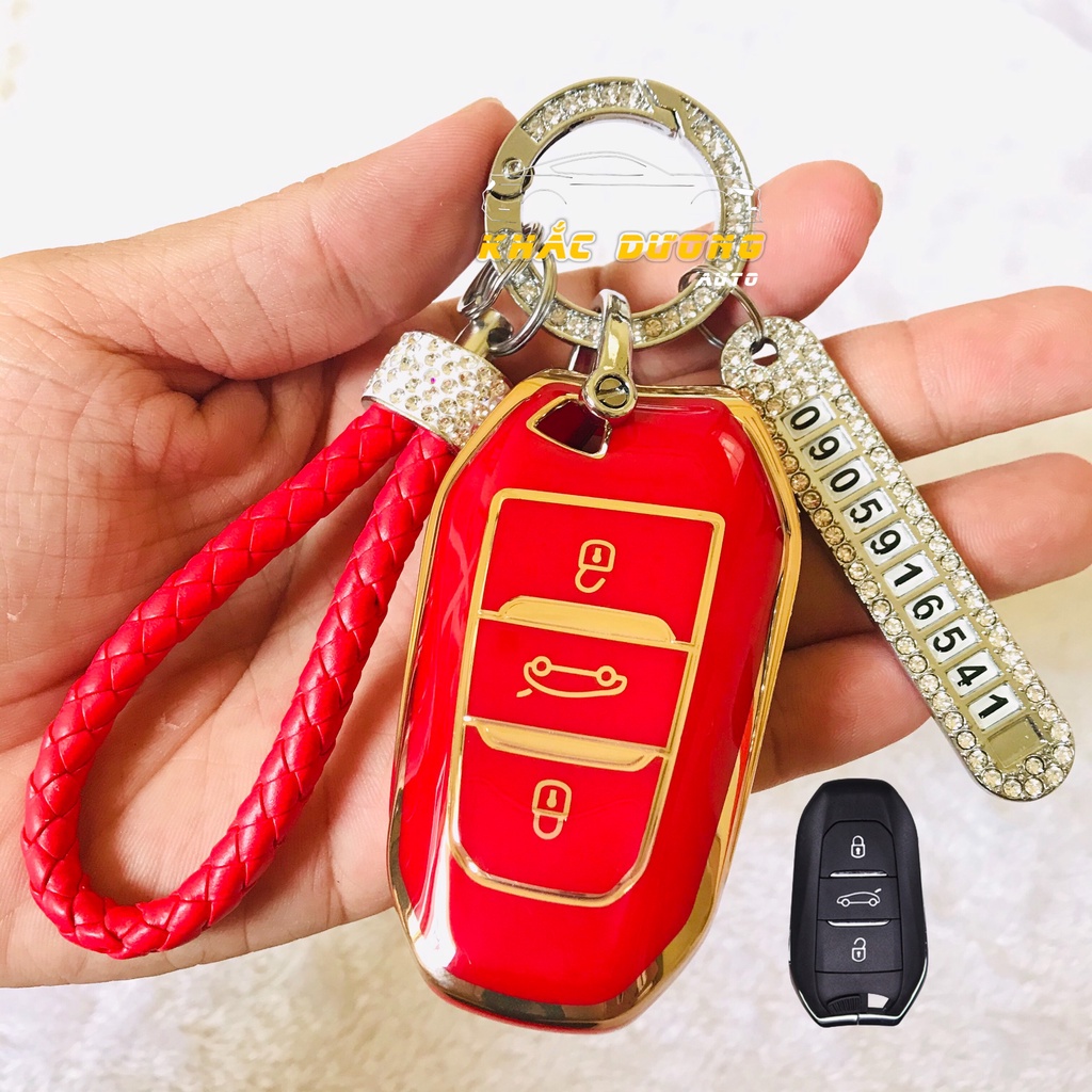 Ốp chìa khoá Peugeot 2008 3008 5008 TPU đính đá nhân tạo sang trọng
