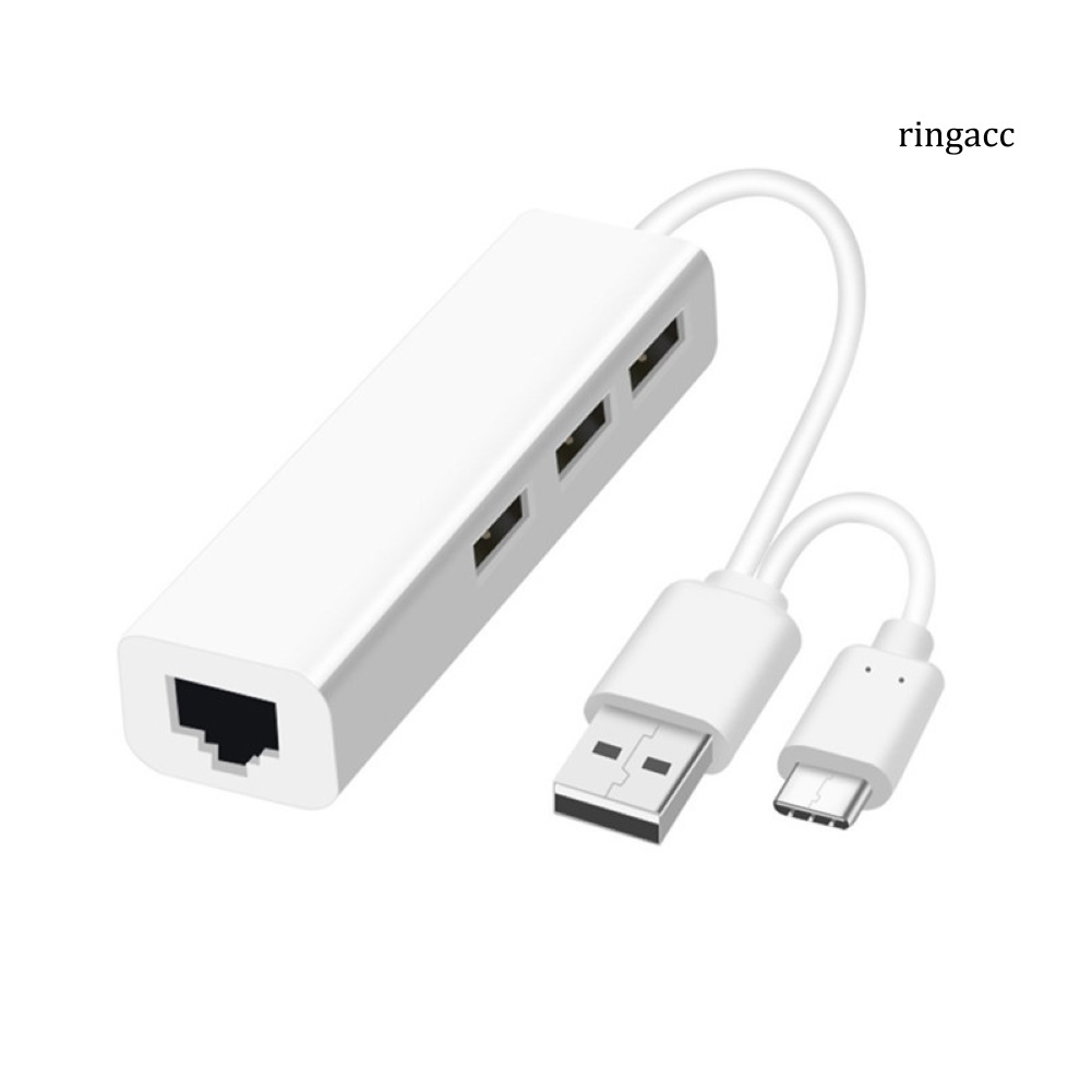 Hub chuyển đổi mạng LAN cổng RJ45 2 đầu cắm USB Type-C 3 cổng USB2.0