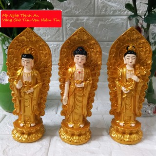 Bộ tượng Tam thế Phật nhũ vàng cao 18cm