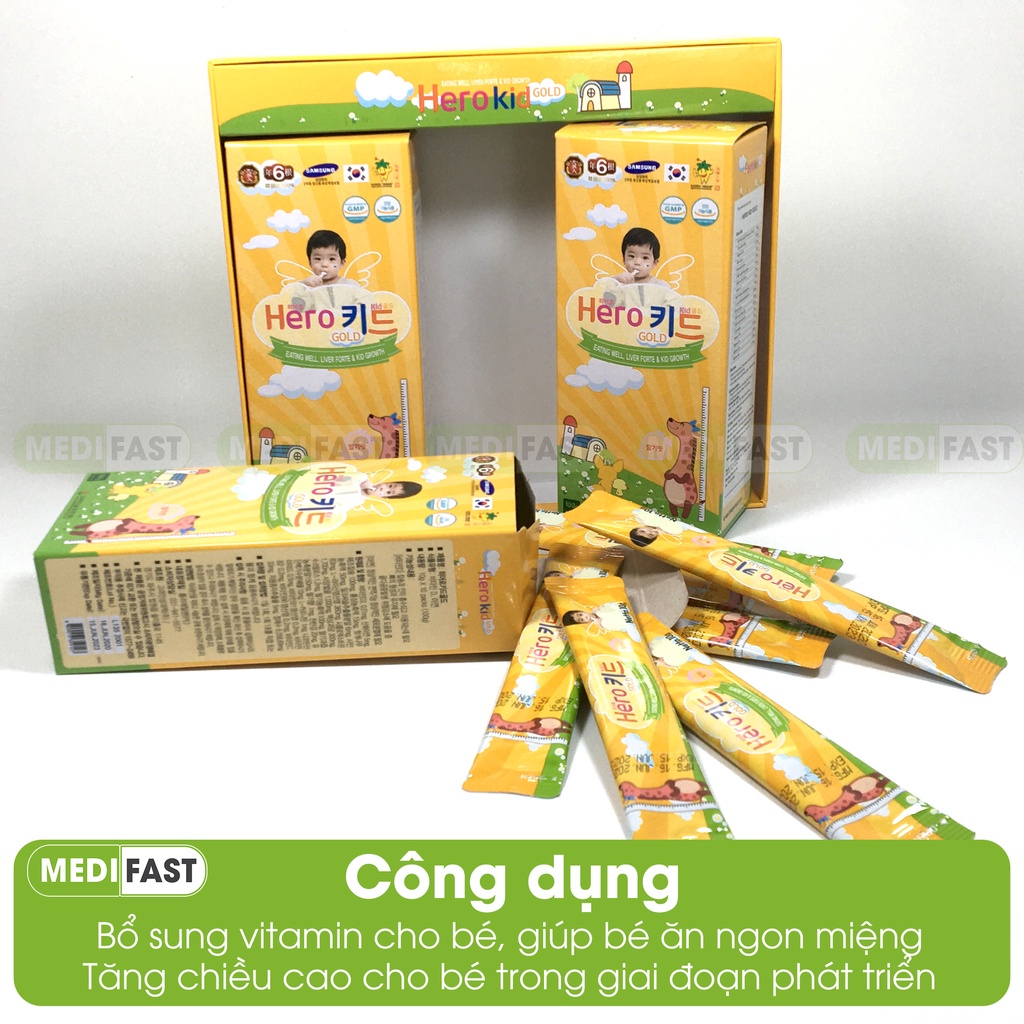 Hero Kid Gold - giúp bé cải thiện biếng ăn, tăng cường sức đề kháng, tăng chiều cao - Hộp 30 gói