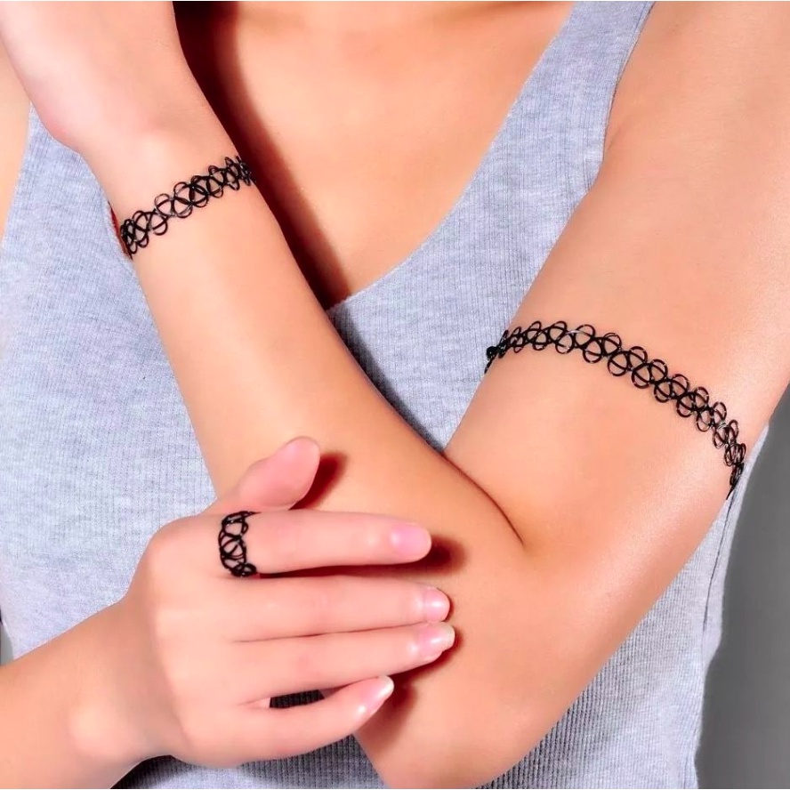 Set 3 món vòng cổ dây chuyền vòng tay nhẫn choker nữ co giãn đàn hồi phong cách hàn quốc cá tính