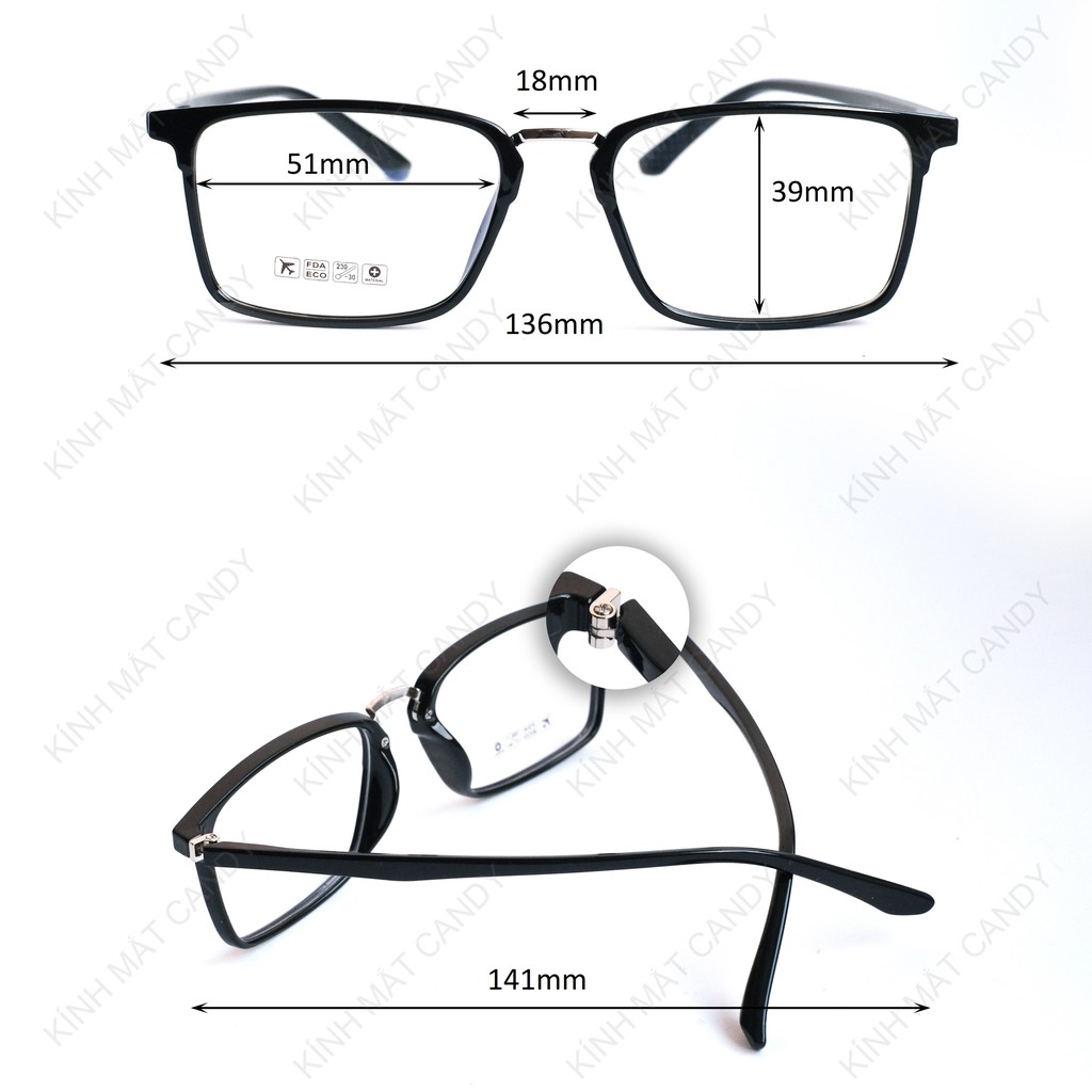 Gọng kính cận vuông nhựa dẻo 2165 – Tiệm kính Candy