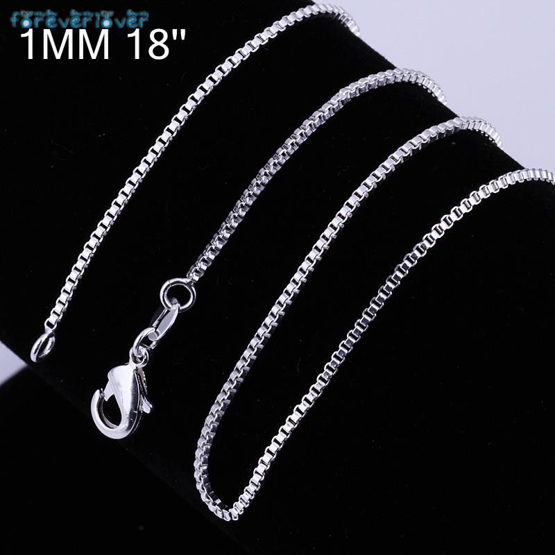 Dây chuyền mắt xích hình khối bằng bạc sterling 925 1mm thời trang mới dành cho nam và nữ