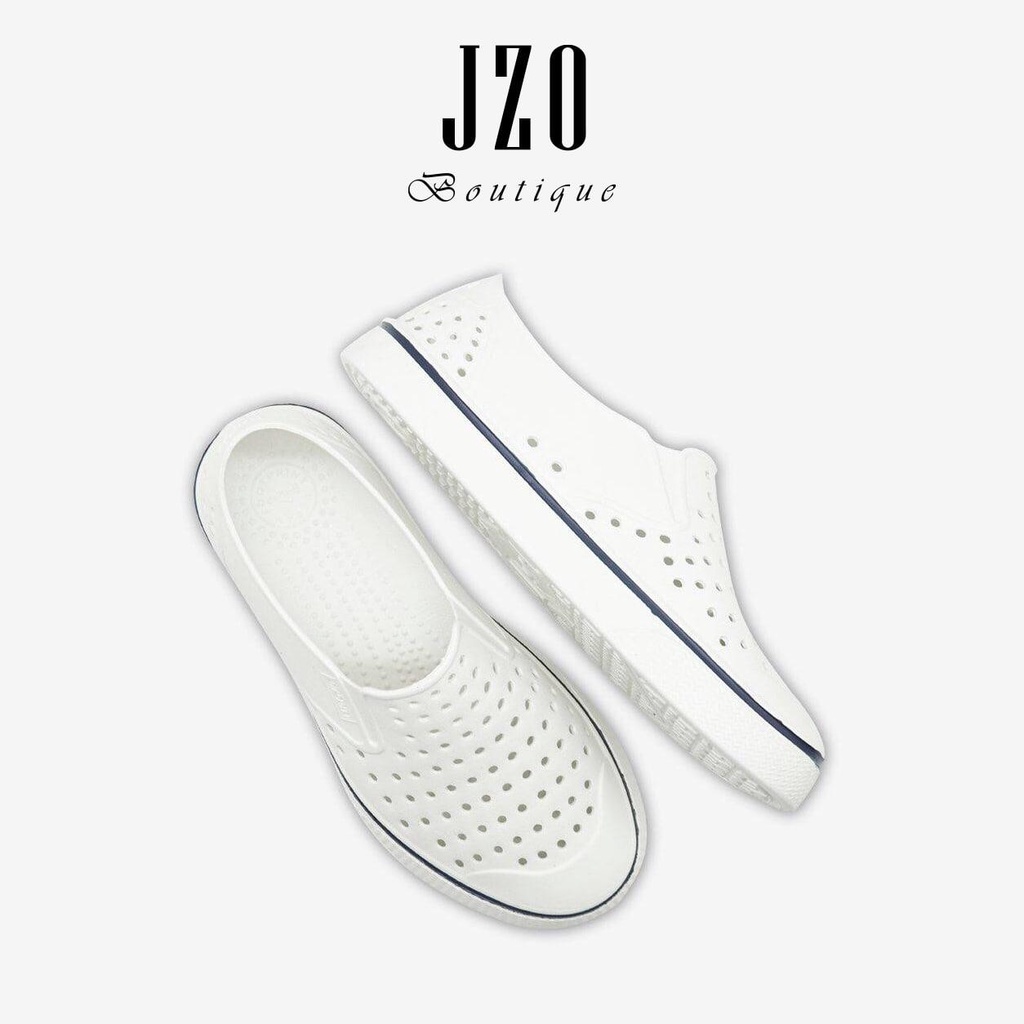 [Chính hãng - Phom nhỏ] Giày nhựa URBAN nam nữ đi mưa đi biển D2201 - Trắng viền xanh