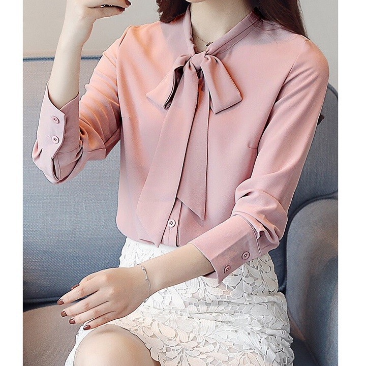 ÁO SƠ MI NỮ CÔNG SỞ TAY DÀI KIỂU CỔ CỘT NƠ