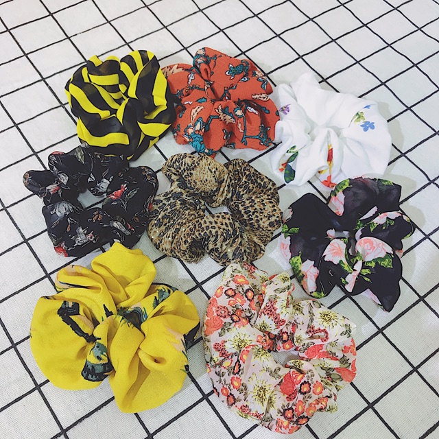 [ hình thật ] cột tóc vải scrunchies hot trend màu họa tiết