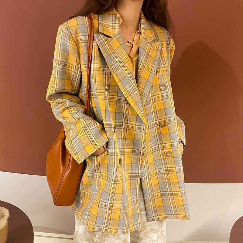 (Hàng Đẹp)Ảnh thật 6 hình cuối-HC396.Áo blazer kẻ vintage mùa thu siêu xinh