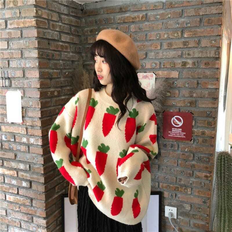 Áo Len Nữ New Student Casual Thickening Christmas Knitted Korean Loose Long-sleeved Sweater Women
