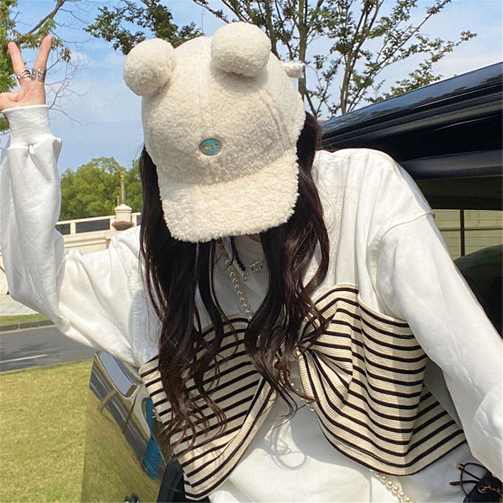 Mũ lưỡi trai vải len dày giữ ấm mùa đông hình tai gấu dễ thương nhiều màu sắc phong cách hip hop cho nam và nữ