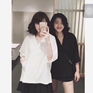 Set áo kimono top trắng+chân váy xoè có hình thật