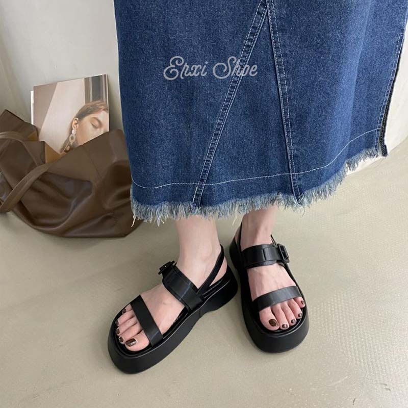 Oeggeo shop Xăng đan Đế Bệt Cài Hai Nút Cho Nữ