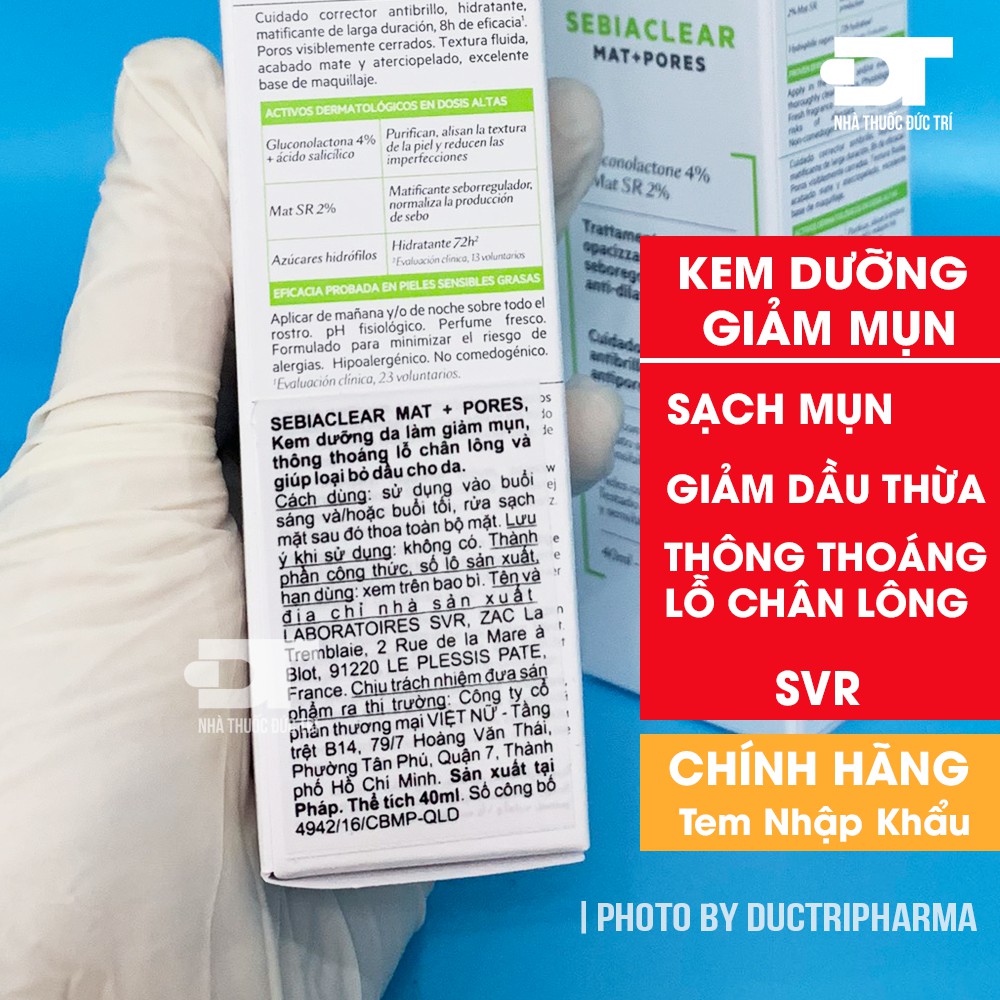 Kem dưỡng da làm giảm mụn SVR SEBIACLEAR SVR Mat + Pores