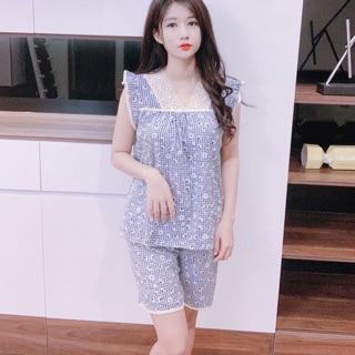 Bộ đồ lửng cổ V phối ren họa tiết hoa cúc nhí