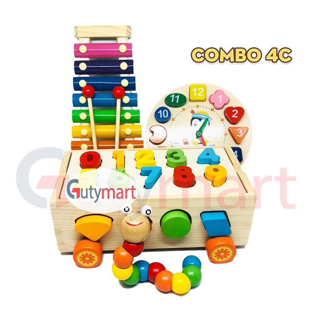 Combo đồ chơi gỗ Montessori cho phát triển trí tuệ giúp bé tư duy, phù hợp cả cho bé trai và bé gái vừa học vừa chơi