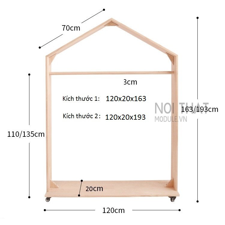 Gía treo quần áo trẻ em, tủ treo quần áo gỗ  hình mái nhà  dành cho trẻ ( no piant ) thân thiện với trẻ em