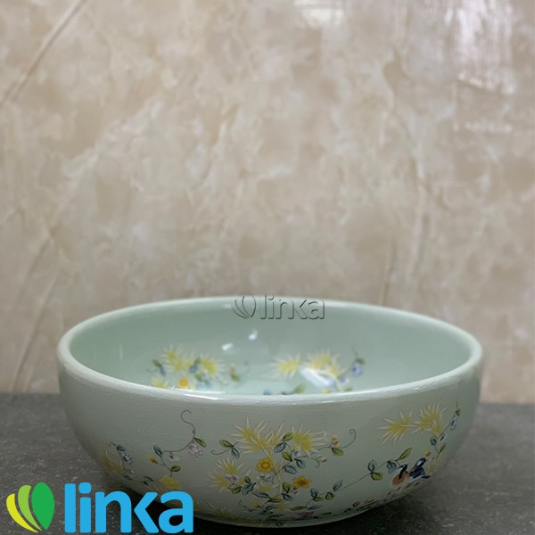 Chậu rửa lavabo gốm sứ nghệ thuật LINKA LI-LAV009 - Họa tiết mùa xuân sống động [Giá rẻ]