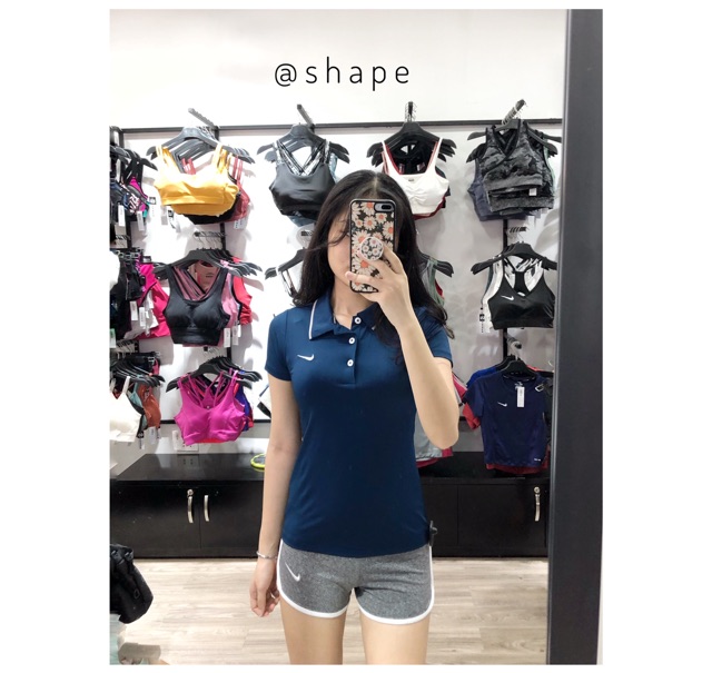 Áo tập nữ cộc N. trơn cổ bẻ [AC057]
